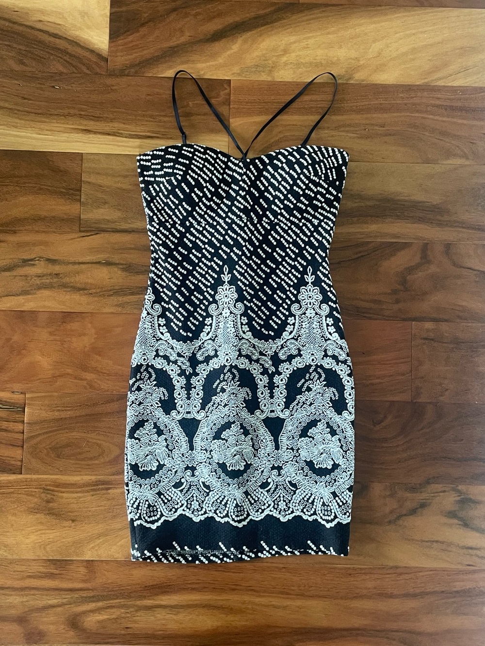 Minds Of Gold Black & White Paisley Spaghetti-Strap Mini Dress